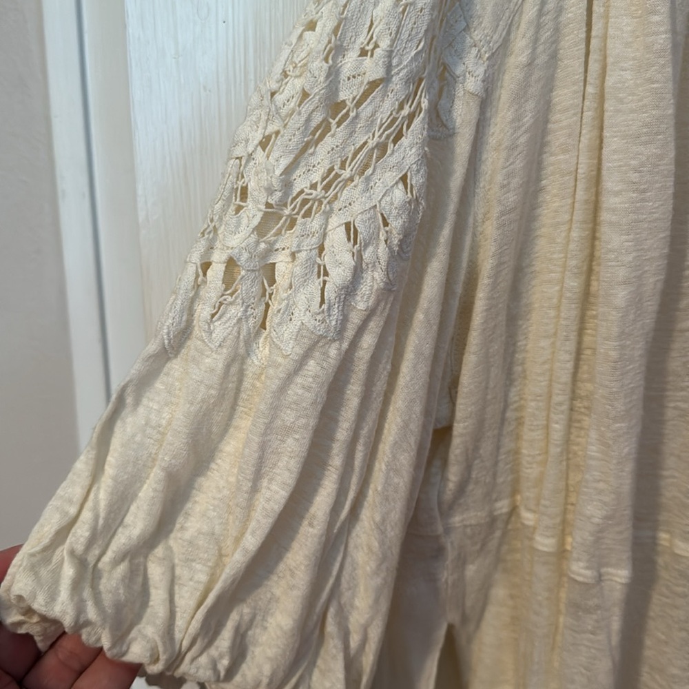 Free People Button Up Oversized Cream Color Shirt with Embroidered Front/Back - Picture 12 of 13
